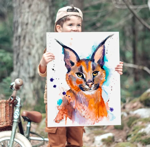 Caracal watercolor painting, limited edition art print by Slaveika Aladjova, view 2