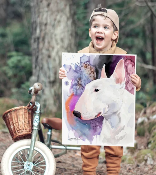 Bull Terrier watercolor painting, limited edition art print by Slaveika Aladjova