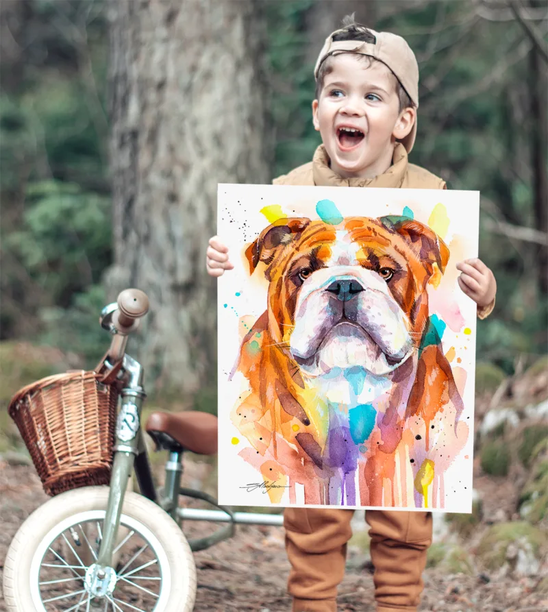 English Bulldog watercolor painting, limited edition art print by Slaveika Aladjova