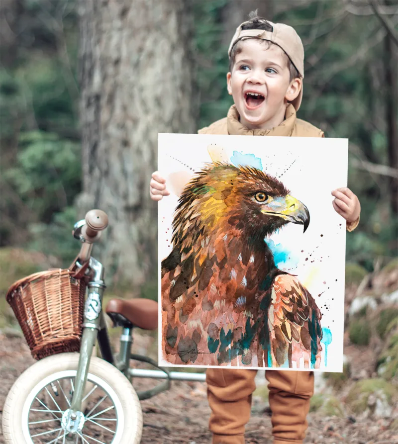 Golden eagle watercolor painting, limited edition art print by Slaveika Aladjova