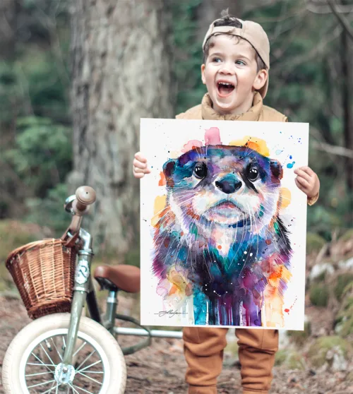 Otter watercolor painting print by Slaveika Aladjova Otter watercolor painting with wet fur and whiskers, limited edition art print by Slaveika Aladjova