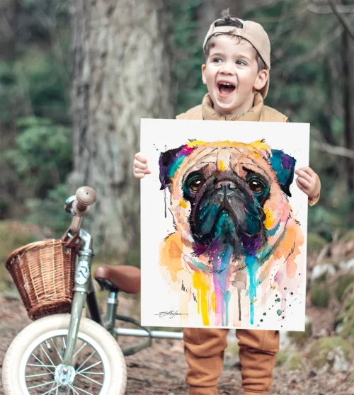 Pug watercolor painting, limited edition art print by Slaveika Aladjova, view 2