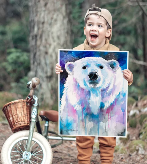 Blue Polar bear Blue polar bear watercolor painting, limited edition art print by Slaveika Aladjova