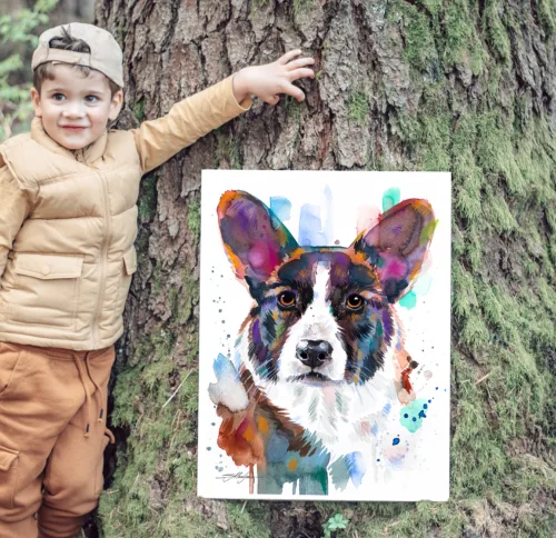 Cardigan Welsh Corgi watercolor painting, limited edition art print by Slaveika Aladjova