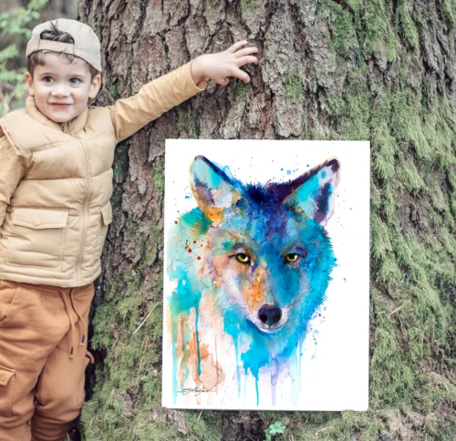 Coyote watercolor painting, limited edition art print by Slaveika Aladjova, view 2