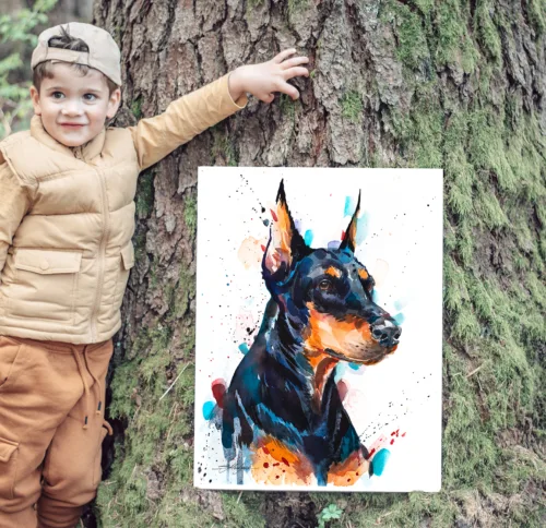 Doberman watercolor painting, limited edition art print by Slaveika Aladjova, view 2