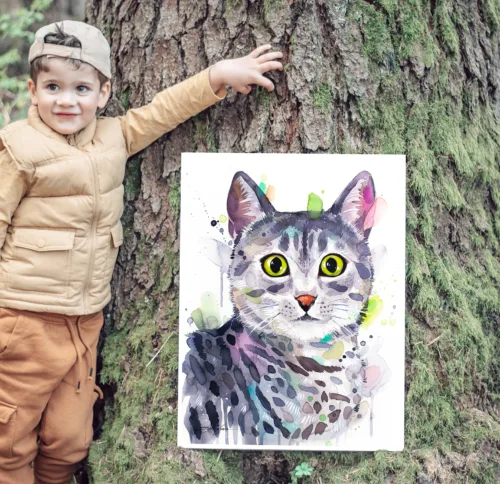 Egyptian Mau watercolor painting, limited edition art print by Slaveika Aladjova, view 2