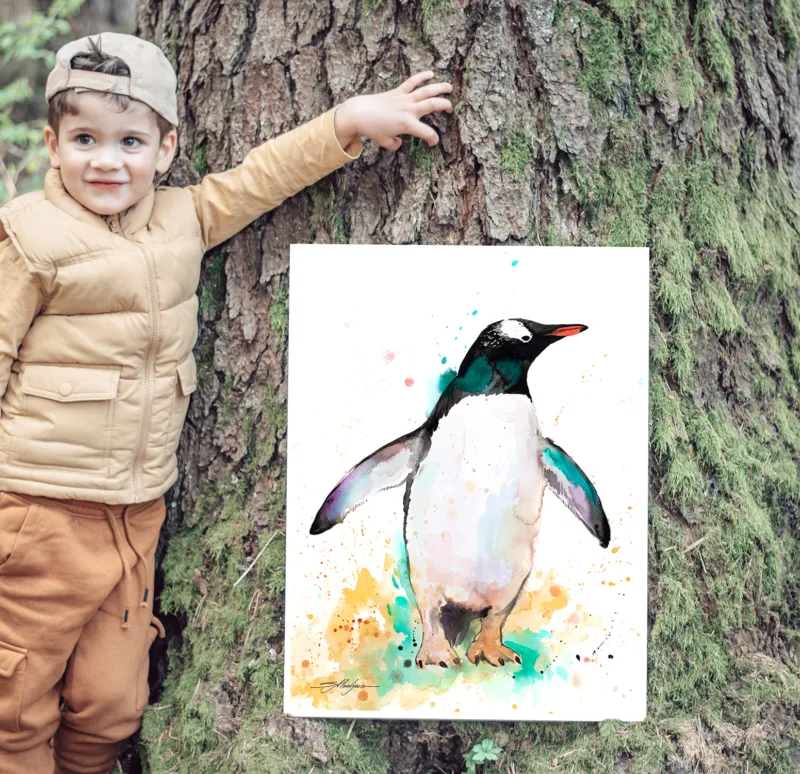 Gentoo penguin watercolor painting, limited edition art print by Slaveika Aladjova