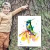 Green-crowned plovercrest hummingbird watercolor painting, limited edition art print by Slaveika Aladjova, view 4