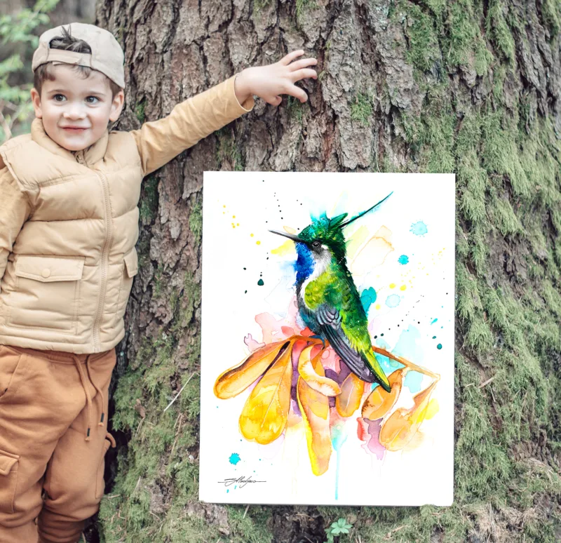 Green-crowned plovercrest hummingbird watercolor painting, limited edition art print by Slaveika Aladjova, view 4