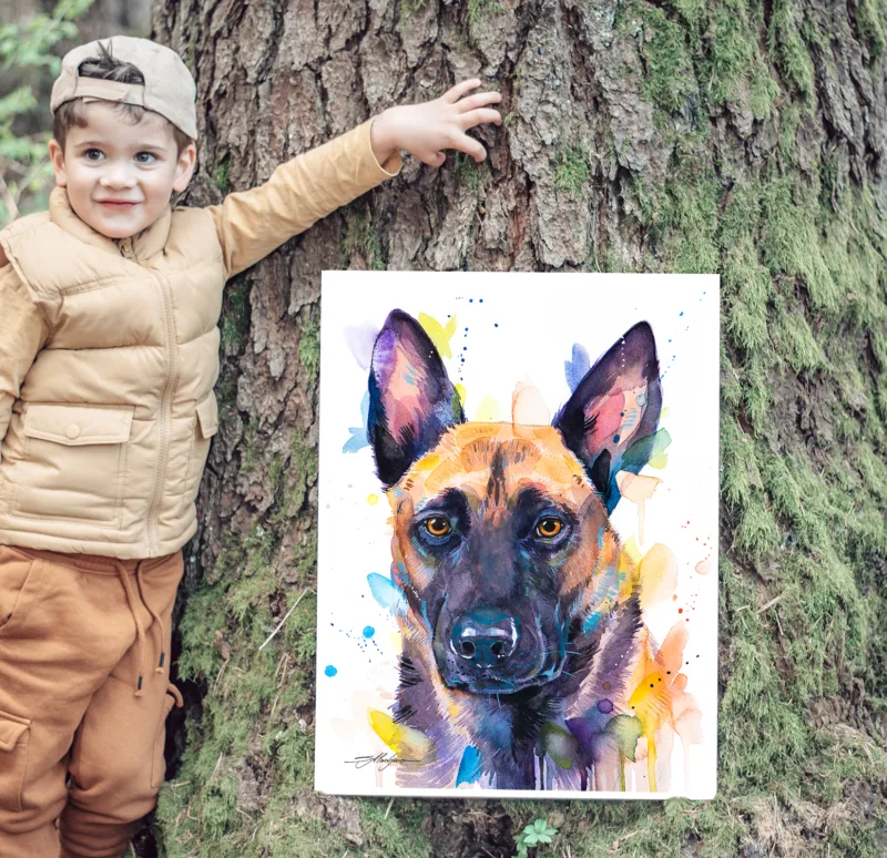 Belgian Malinois watercolor painting, limited edition art print by Slaveika Aladjova, view 3