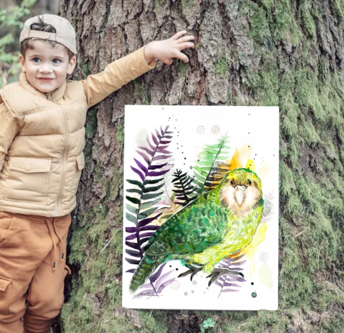 Slaveika-Aladjova-Art-12 Kakapo watercolor painting, limited edition art print by Slaveika Aladjova