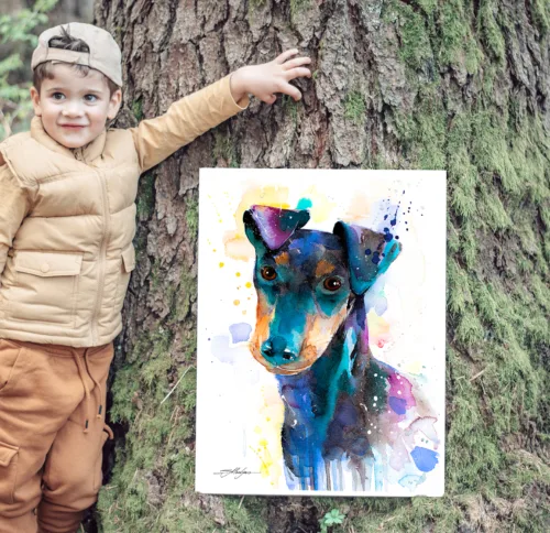 Manchester Terrier Manchester Terrier watercolor painting, limited edition art print by Slaveika Aladjova