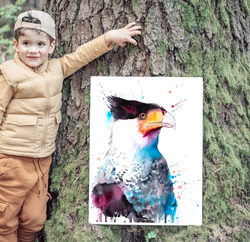 Crested caracara watercolor painting, limited edition art print by Slaveika Aladjova, view 3