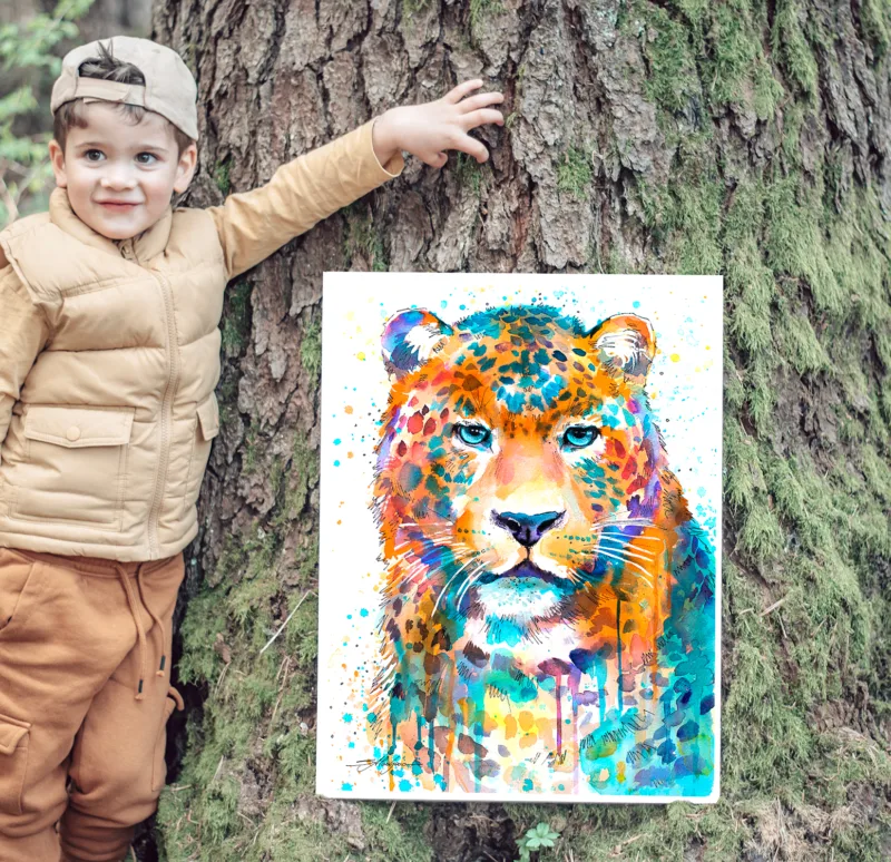 Leopard watercolor painting, limited edition art print by Slaveika Aladjova, view 2