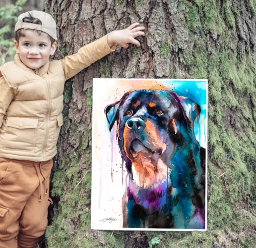 Rottweiler watercolor painting, limited edition art print by Slaveika Aladjova