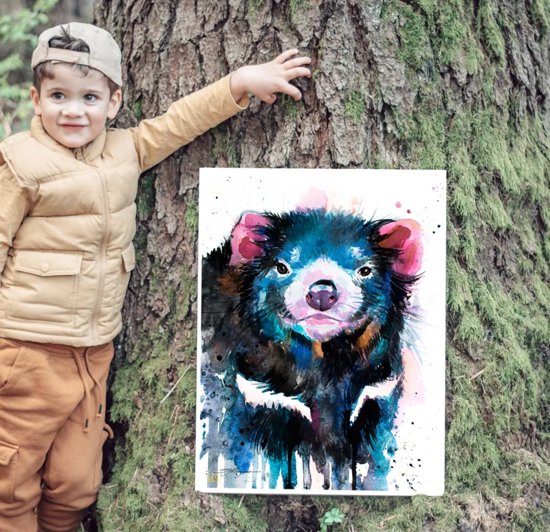 Tasmanian devil watercolor painting, limited edition art print by Slaveika Aladjova, view 4
