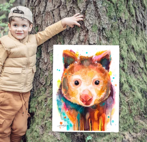 Tree kangaroo watercolor painting, limited edition art print by Slaveika Aladjova, view 2