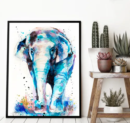 Asian elephant watercolor painting, limited edition art print by Slaveika Aladjova, view 2