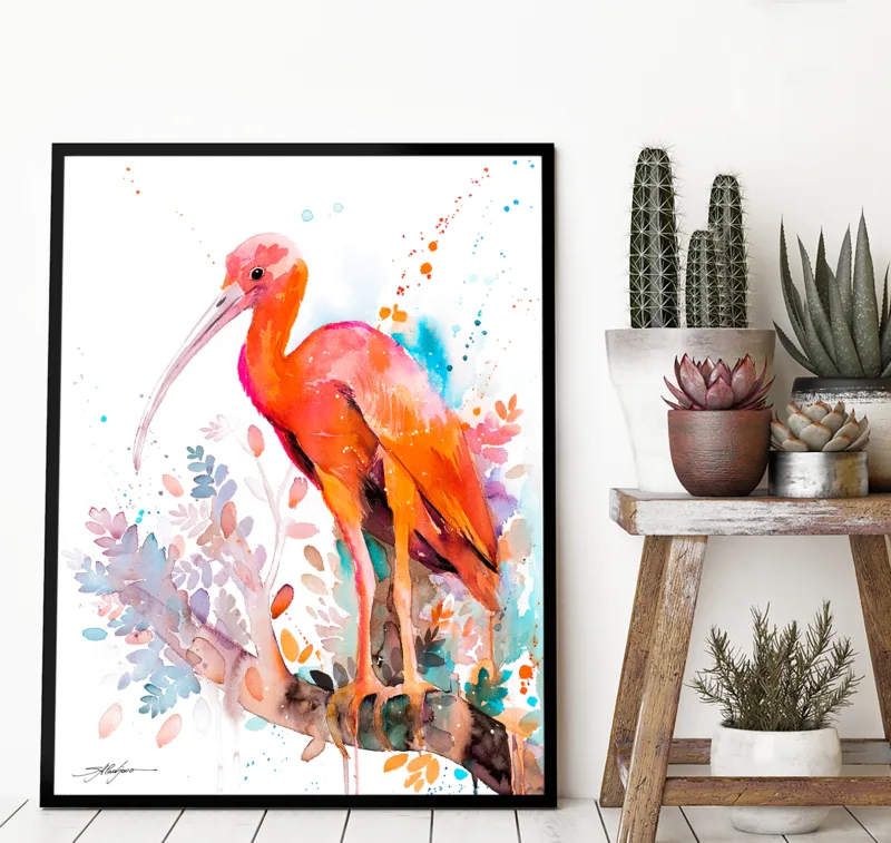 Scarlet ibis watercolor painting, limited edition art print by Slaveika Aladjova, view 4