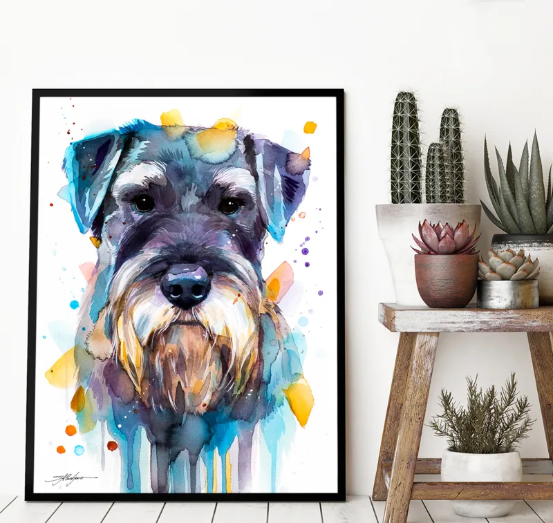 Schnauzer watercolor painting, limited edition art print by Slaveika Aladjova, view 3