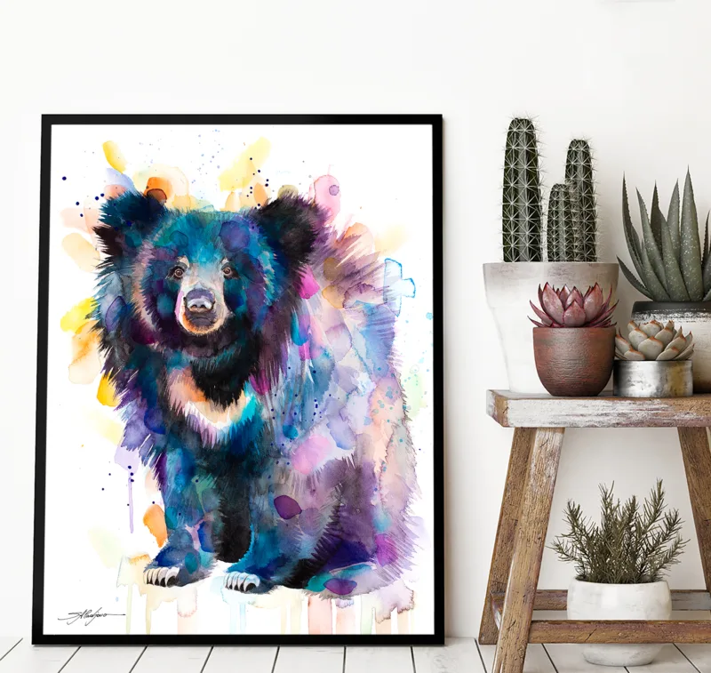 Sloth bear watercolor painting, limited edition art print by Slaveika Aladjova, view 3