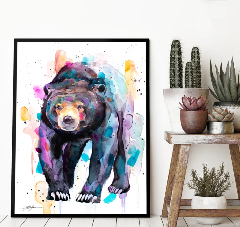 Sun bear walking, watercolor painting, limited edition art print by Slaveika Aladjova, view 4