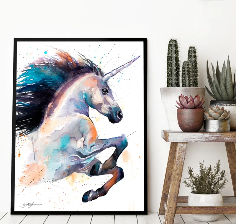 Unicorn watercolor painting, limited edition art print by Slaveika Aladjova, view 3