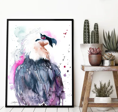 Bearded vulture watercolor painting, limited edition art print by Slaveika Aladjova, view 2