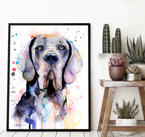 Blue Great Dane watercolor painting, limited edition art print by Slaveika Aladjova, view 2