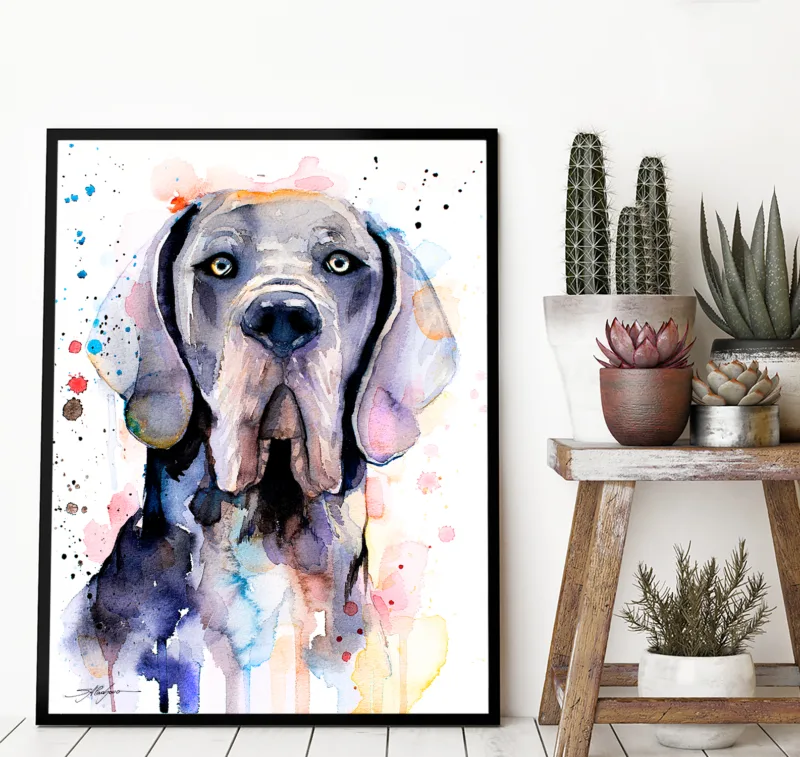 Blue Great Dane watercolor painting, limited edition art print by Slaveika Aladjova, view 2