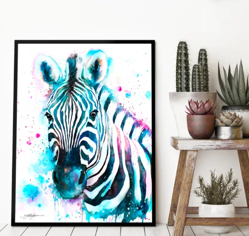 Blue Zebra Blue zebra watercolor painting, limited edition art print by Slaveika Aladjova