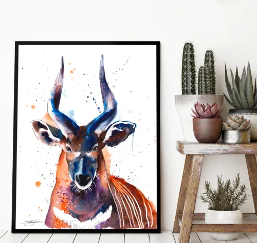 Bongo antelope watercolor painting, limited edition art print by Slaveika Aladjova, view 2