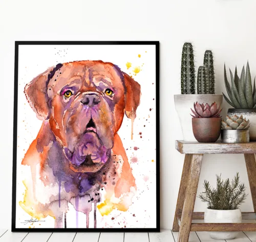 Dogue de Bordeaux watercolor painting, limited edition art print by Slaveika Aladjova