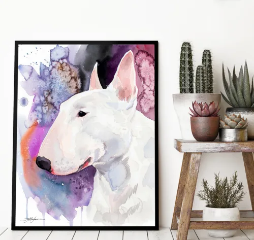 Bull Terrier watercolor painting, limited edition art print by Slaveika Aladjova, view 2