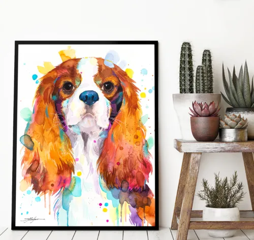 Blenheim Cavalier King Charles spaniel watercolor painting, limited edition art print by Slaveika Aladjova, view 2