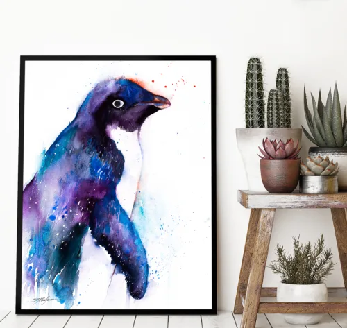 Adelie penguin watercolor painting, limited edition art print by Slaveika Aladjova, view 2