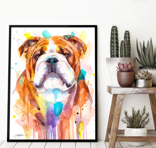 English Bulldog watercolor painting, limited edition art print by Slaveika Aladjova, view 2