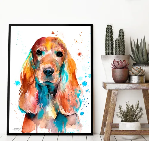 English cocker spaniel watercolor painting, limited edition art print by Slaveika Aladjova, view 2