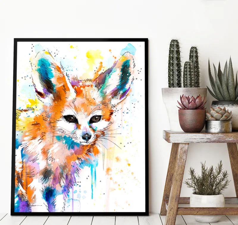 Fennec fox watercolor painting, limited edition art print by Slaveika Aladjova