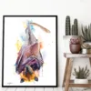 Golden-crowned flying fox fruit bat watercolor painting, limited edition art print by Slaveika Aladjova, view 3