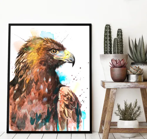 Golden eagle watercolor painting, limited edition art print by Slaveika Aladjova, view 2