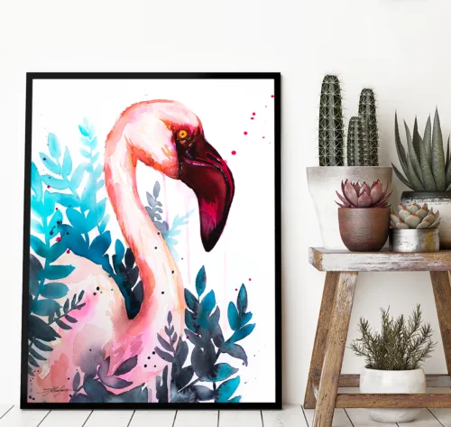 Lesser flamingo Lesser flamingo watercolor painting, limited edition art print by Slaveika Aladjova
