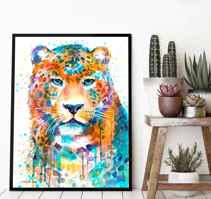 Leopard watercolor painting, limited edition art print by Slaveika Aladjova, view 3