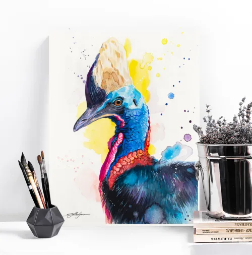 Cassowary watercolor painting, limited edition art print by Slaveika Aladjova, view 2