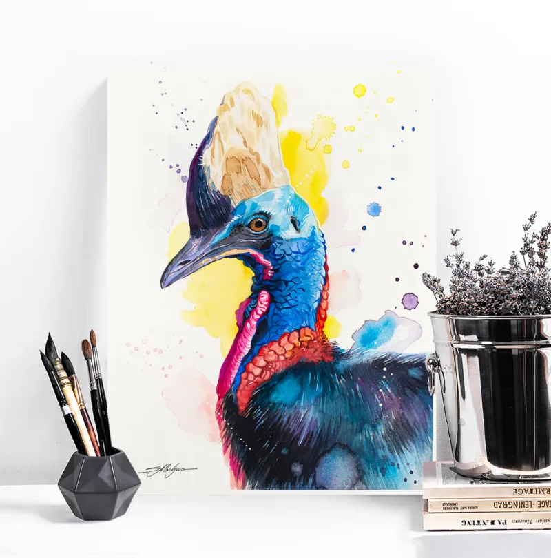 Cassowary watercolor painting, limited edition art print by Slaveika Aladjova, view 2