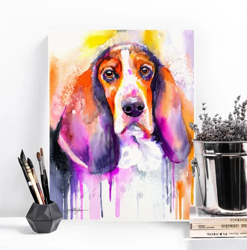 Basset Hound watercolor painting, limited edition art print by Slaveika Aladjova