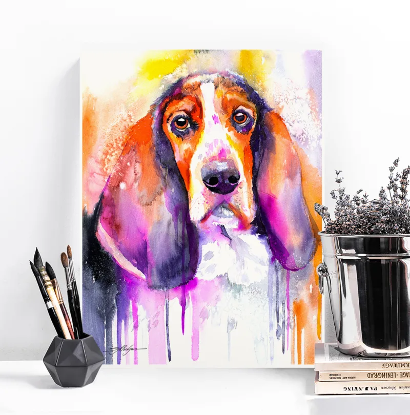 Basset Hound watercolor painting, limited edition art print by Slaveika Aladjova