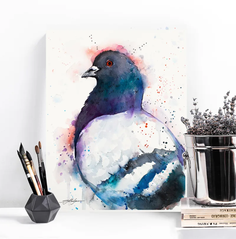 Pigeon watercolor painting, limited edition art print by Slaveika Aladjova