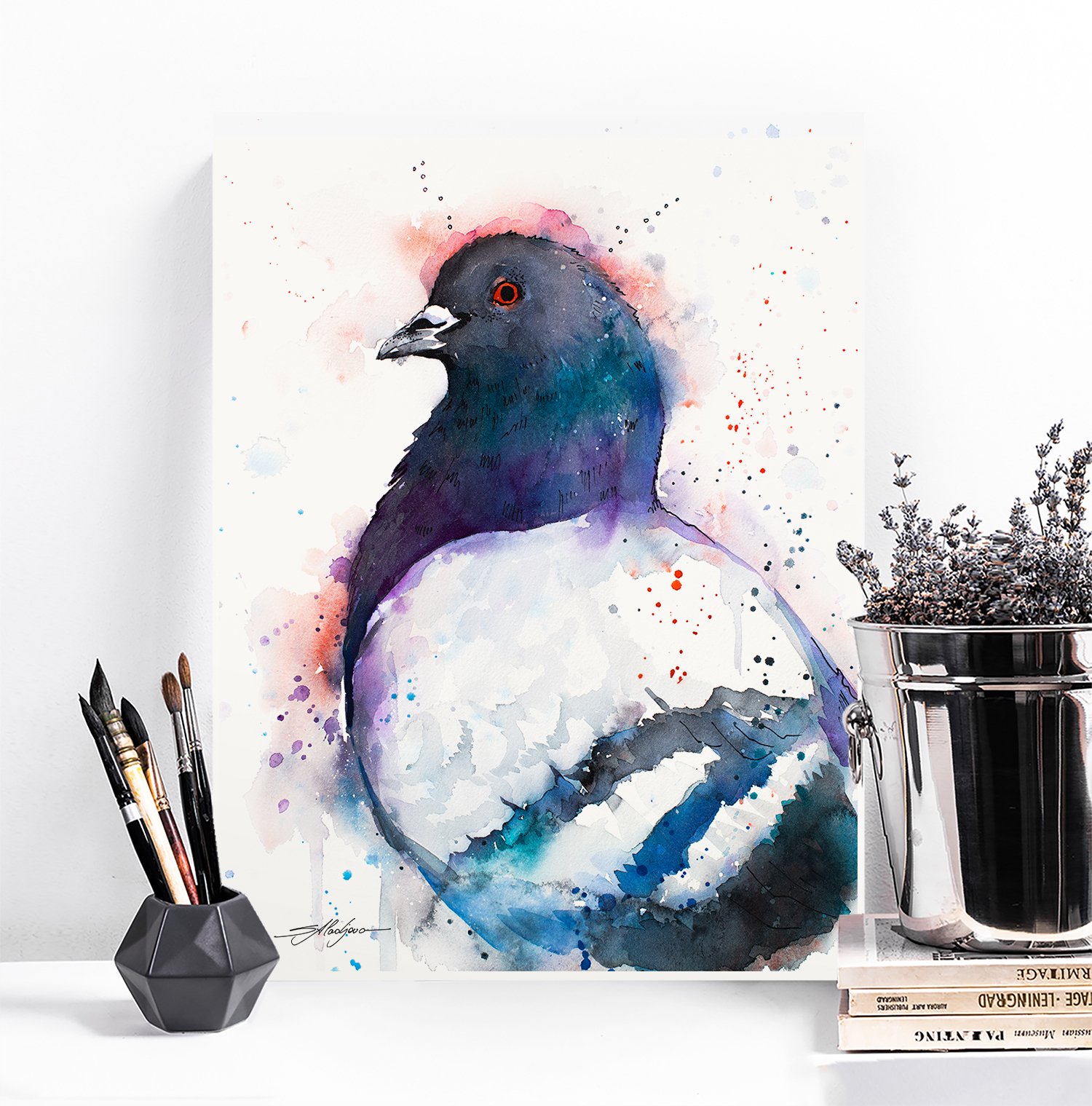 What Collectors Say 63 Pigeon watercolor painting print by Slaveika Aladjova